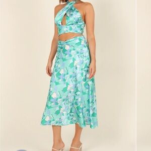 Petal & Pup Floral Midi Dress in Aqua and Lavender